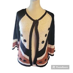 NWT WD-NY Black, White and Brown Single Button Cardigan Size Small